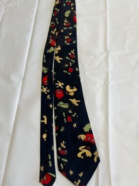 Roma Navy Tie with Red and Cream Mouse Cartoon Print